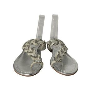 Vince Camuto Womens‎ Silver Rhinestone Braided Wedge Thong Sandals Size 6.5